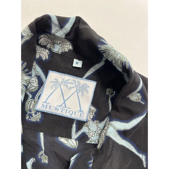 Mustique Tropical Dancer Button Front Shirt in Black Blue - Picture 2 of 3